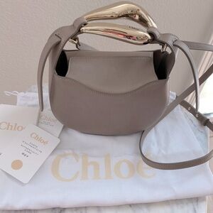 Chloe Kiss Bag in Motty Grey / Taupe with Gold Sculptural Hardware Small Bag